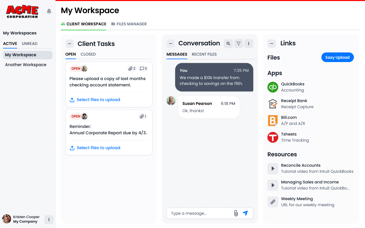 view client's details in Client workspace inside Client Hub