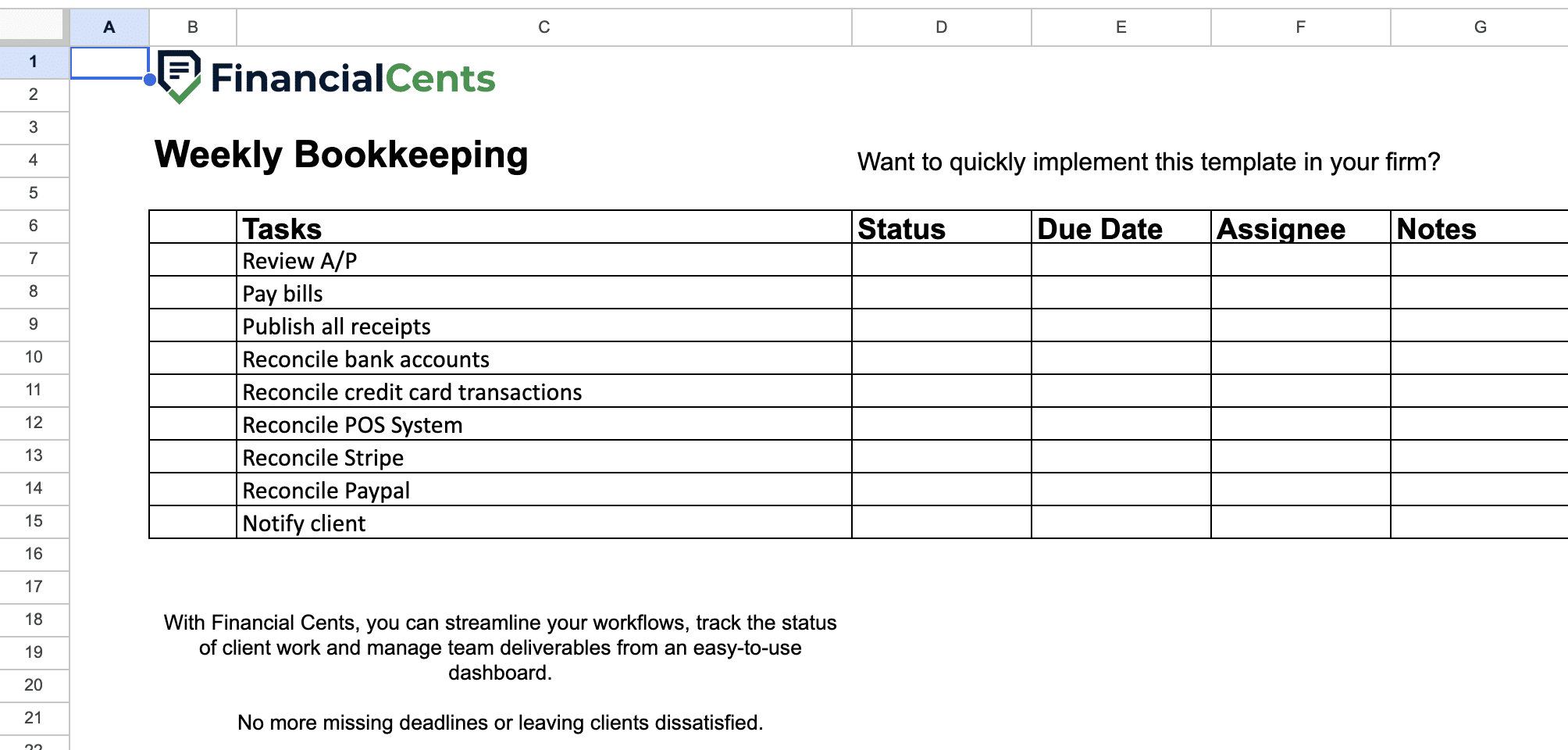 sample of a bookkeeping checklist for weekly tasks