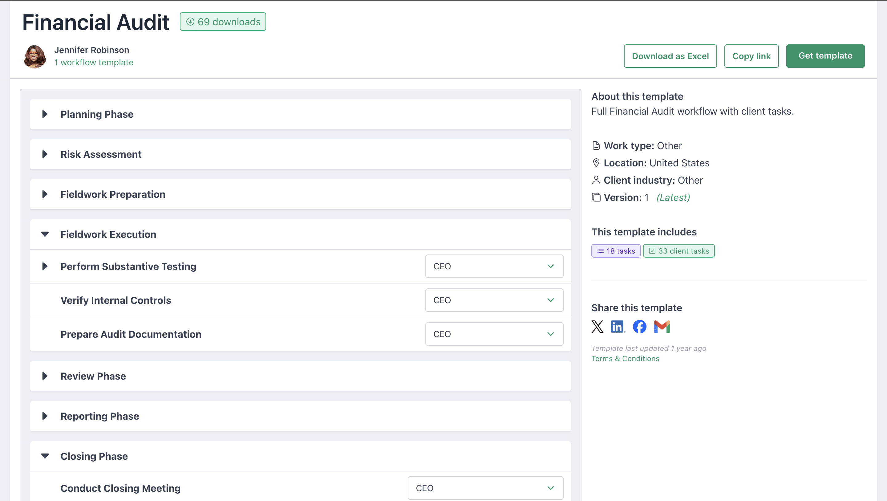 Updated Financial Audit Checklist template by Jennifer Robinson