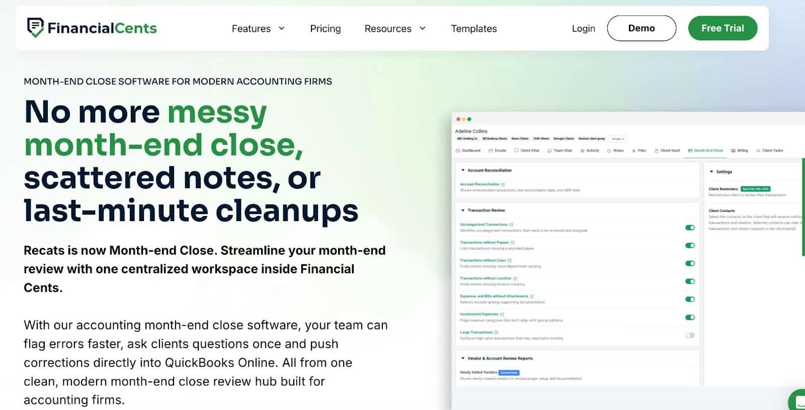 Financial Cents month-end close tool