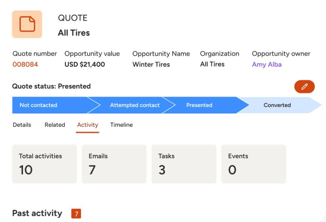 Inisghtly quotes activity dashboard