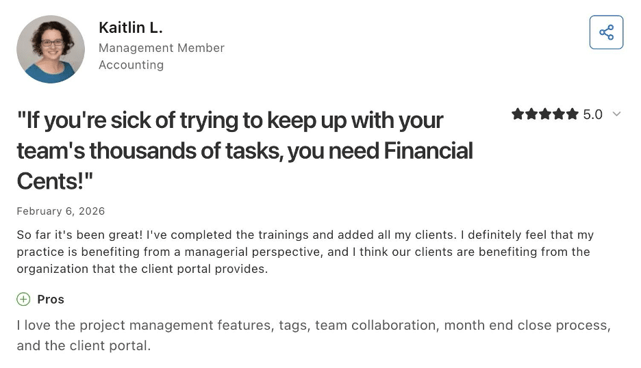 Kaitlin's review of Financial Cents "if you're sick of trying to keep up with your team's thousands of tasks, you need Financial Cents"