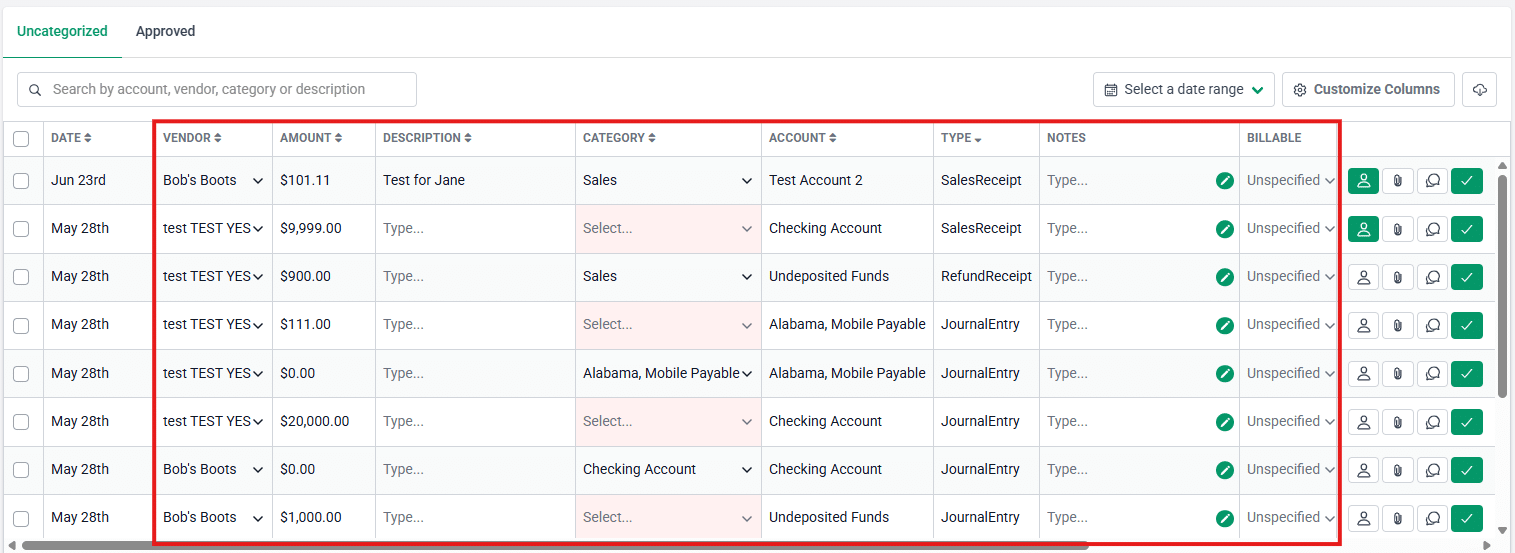 transaction review feature inside Financial Cents