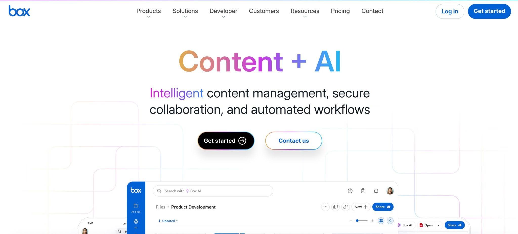 a snapshot of box's homepage