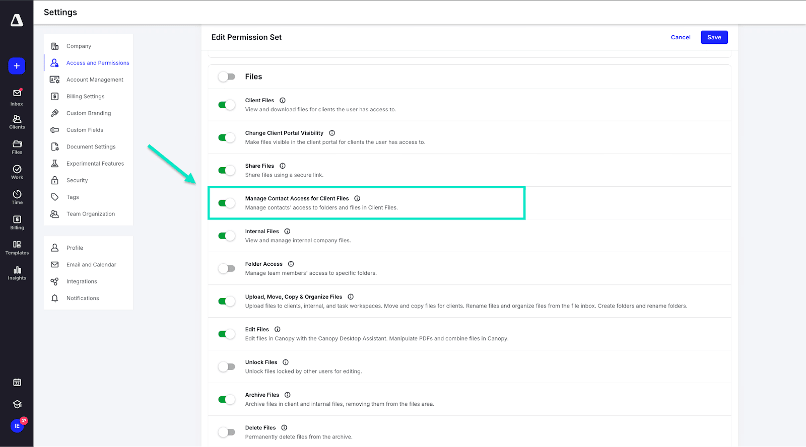 canopy's client access settings