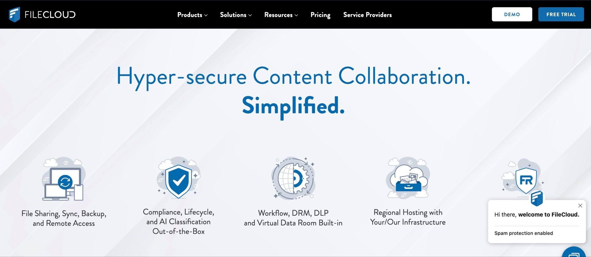 snapshot filecloud's homepage