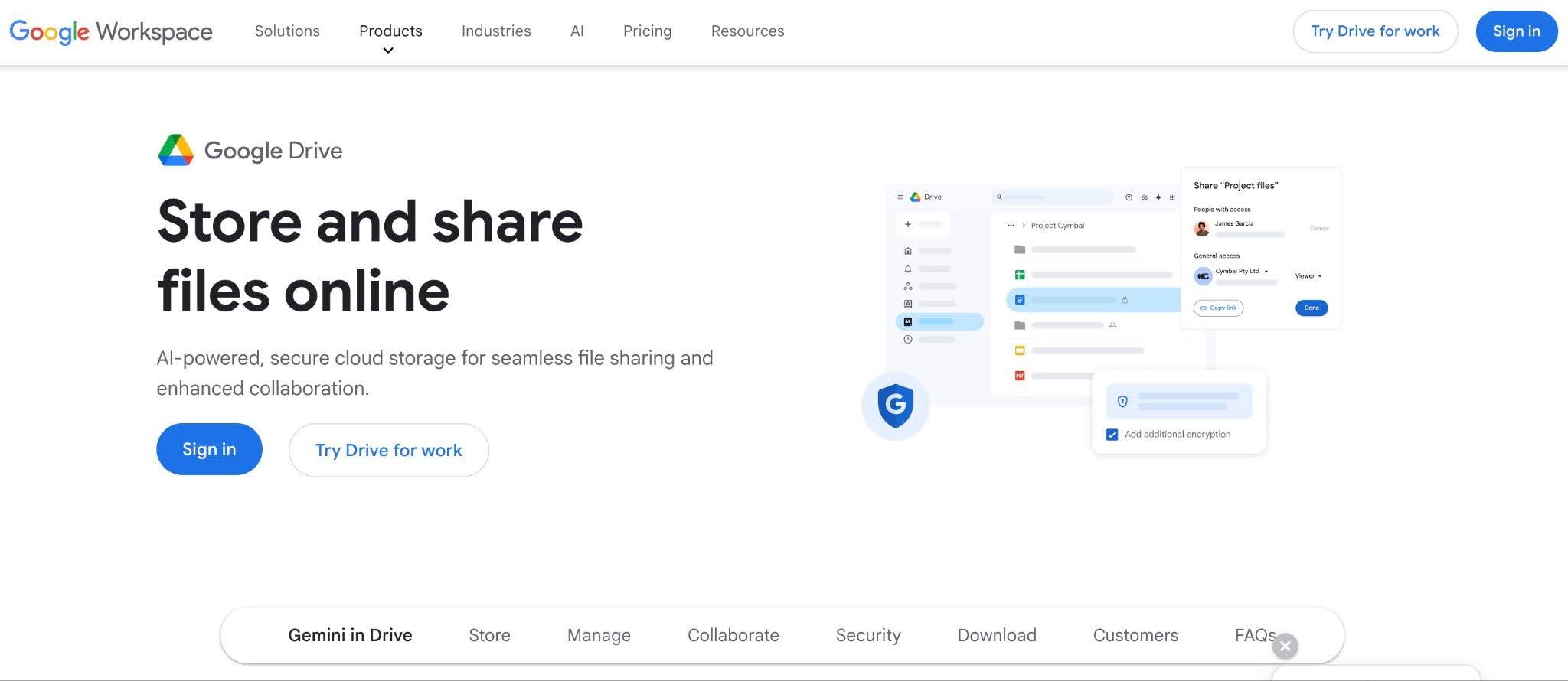 a snapshot of Google drive's homepage