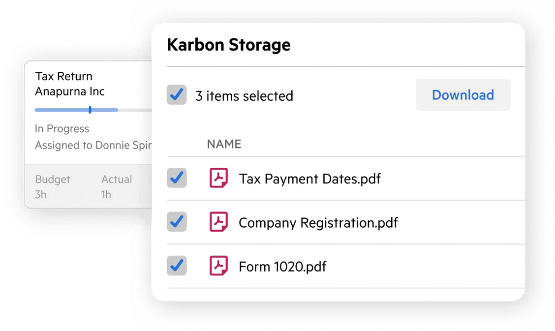 a snapshot of Karbon's storage feature