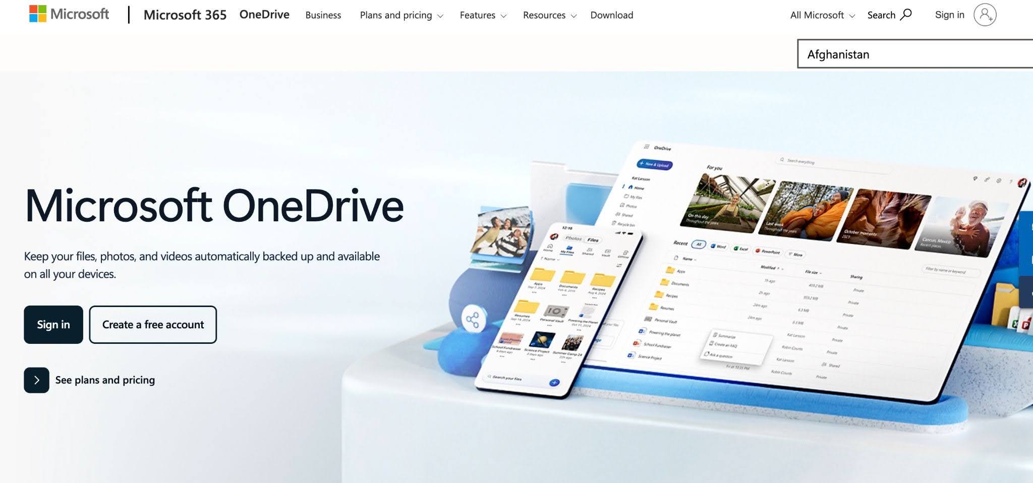 snapshot of Microsoft OneDrive