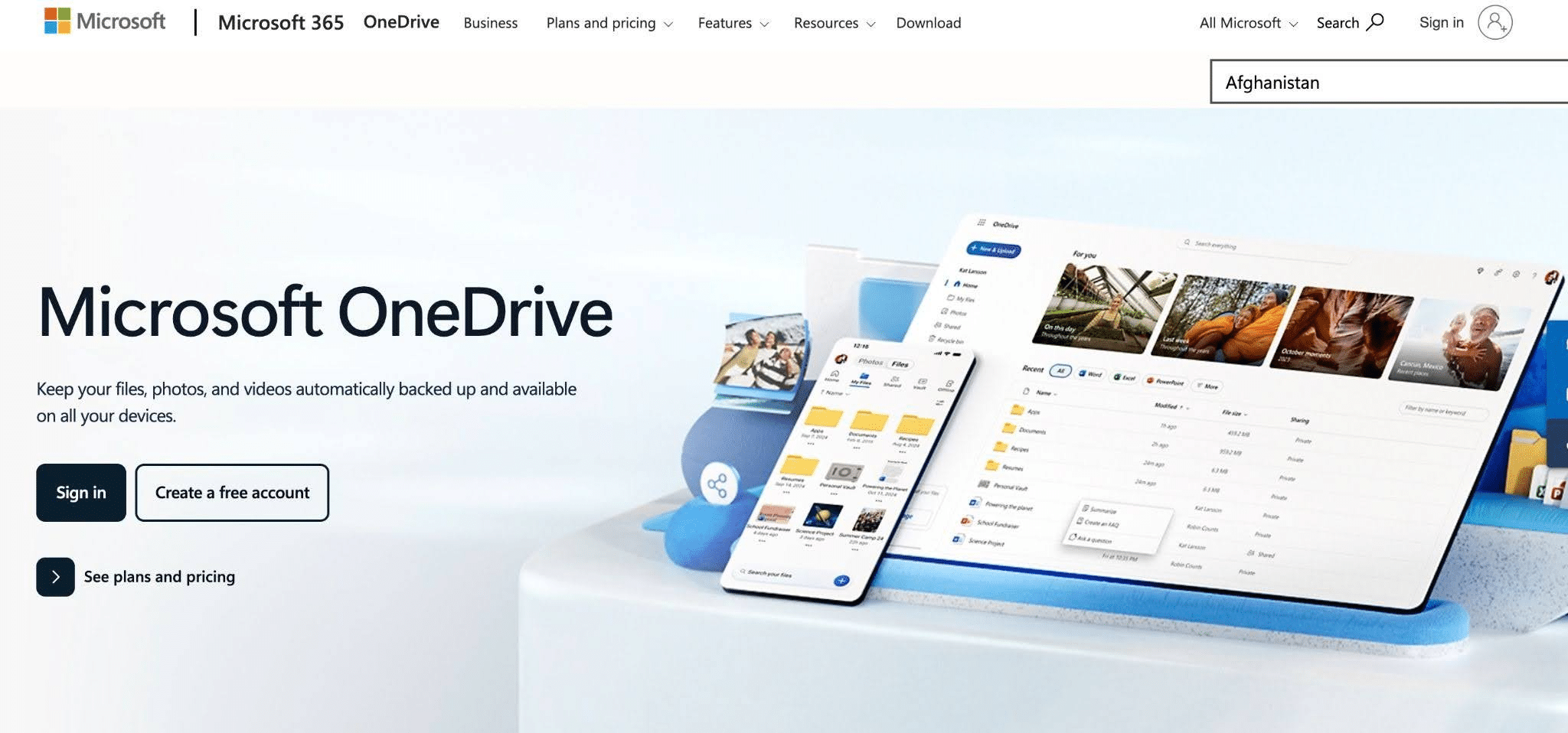 snapshot of Microsoft OneDrive
