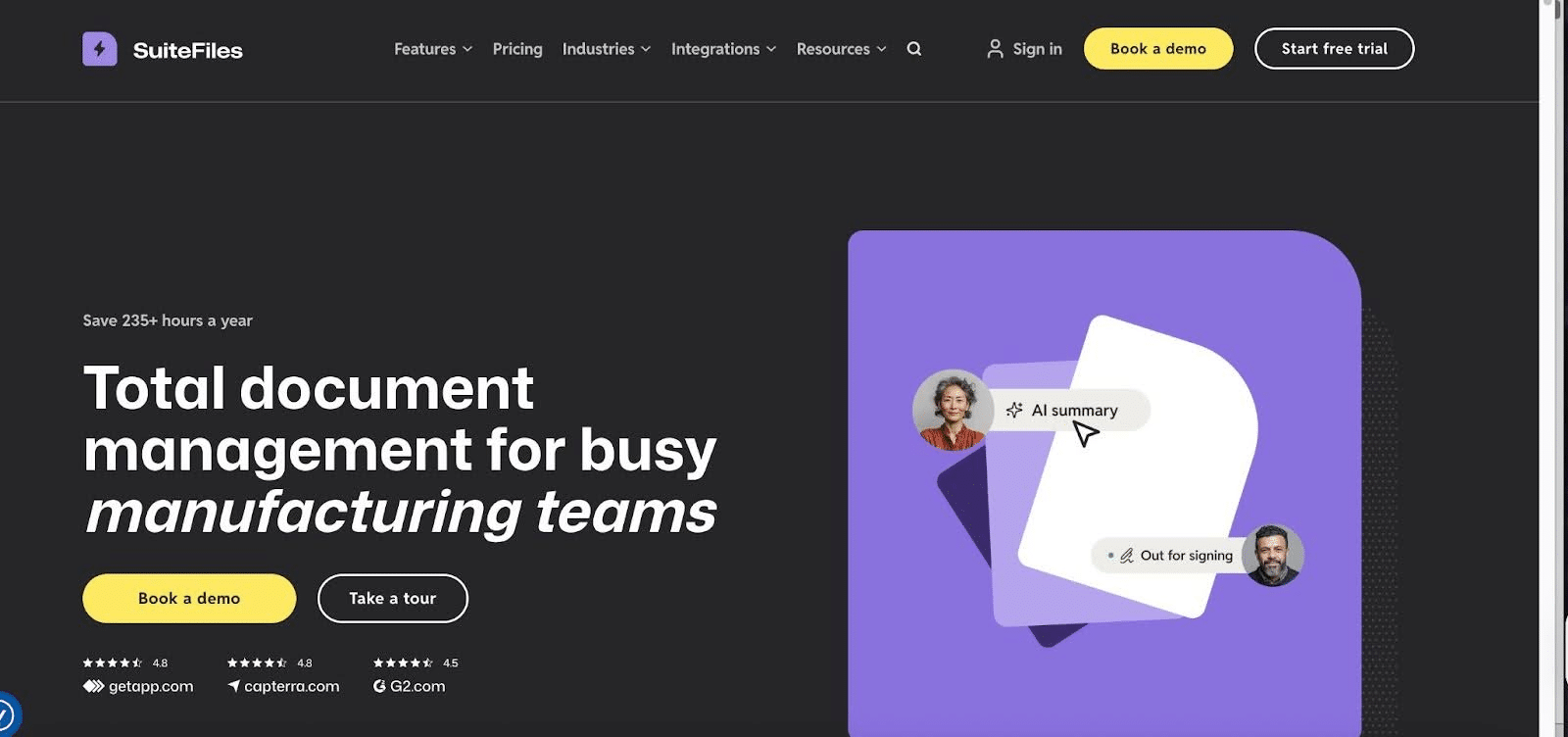 Snapshot of Suitefiles homepage
