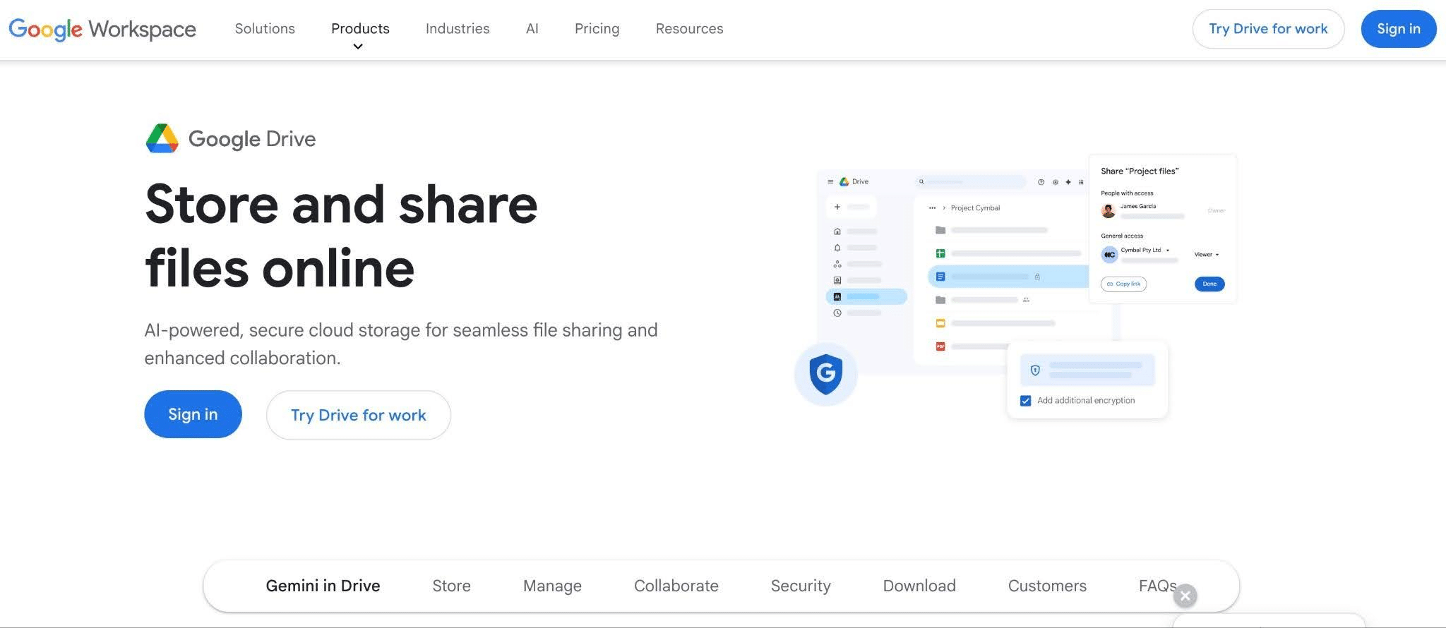 a snapshot of Google drive's homepage