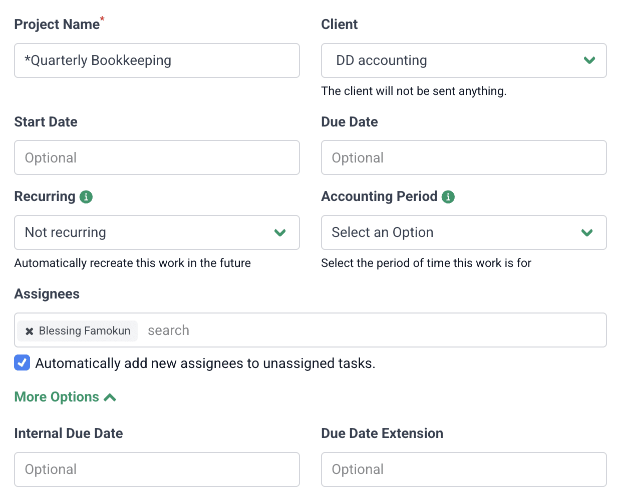 setting up internal due dates inside projects in Financial Cents