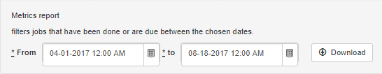 Jetpack workflow reporting feature with date filter and download button
