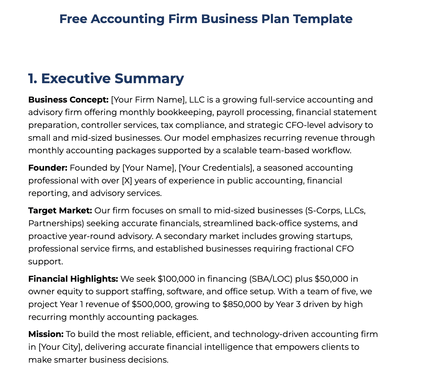 Free accounting firm business plan smaple
