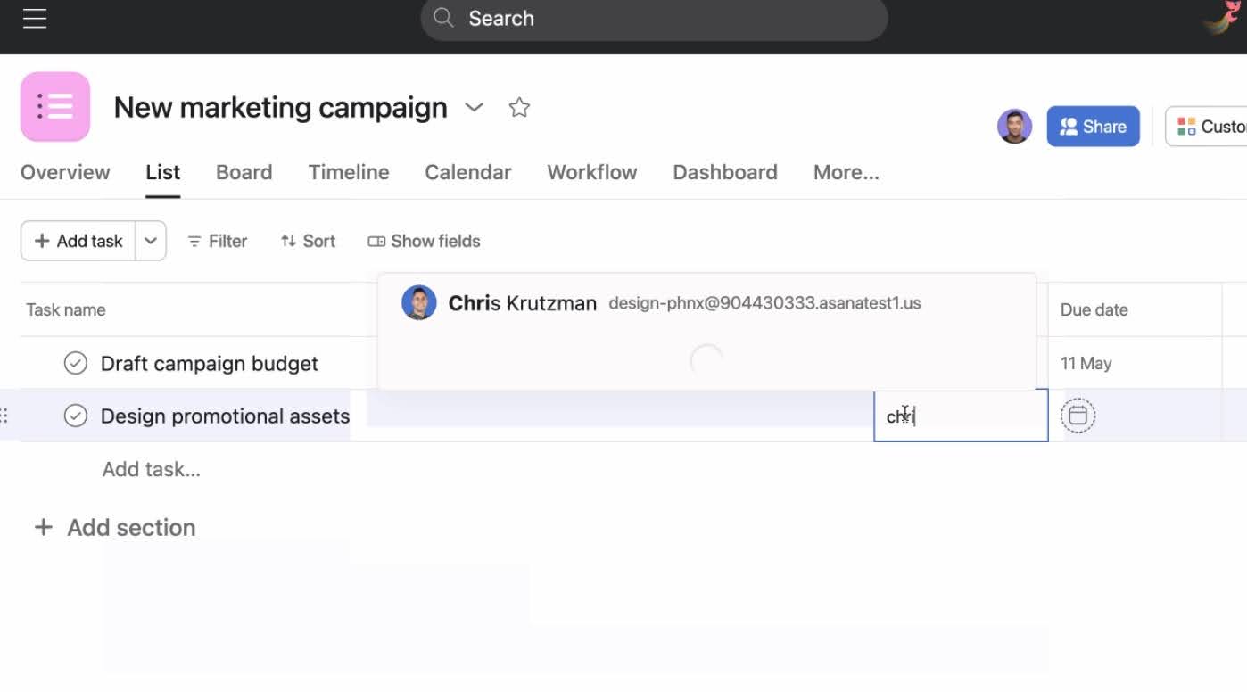 assigning tasks to team members inside Asana