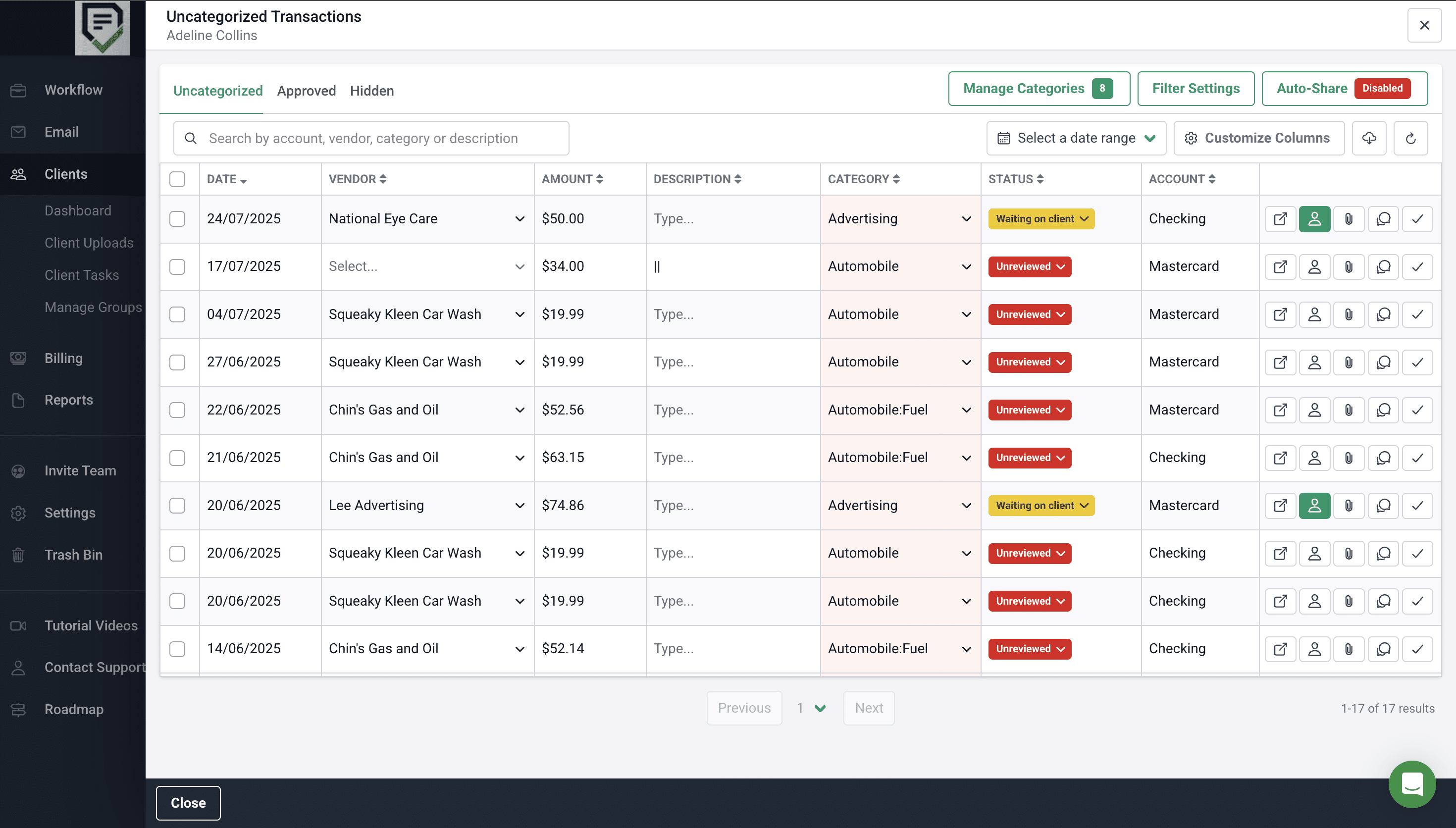 uncategorized transactions management inside Financial Cents