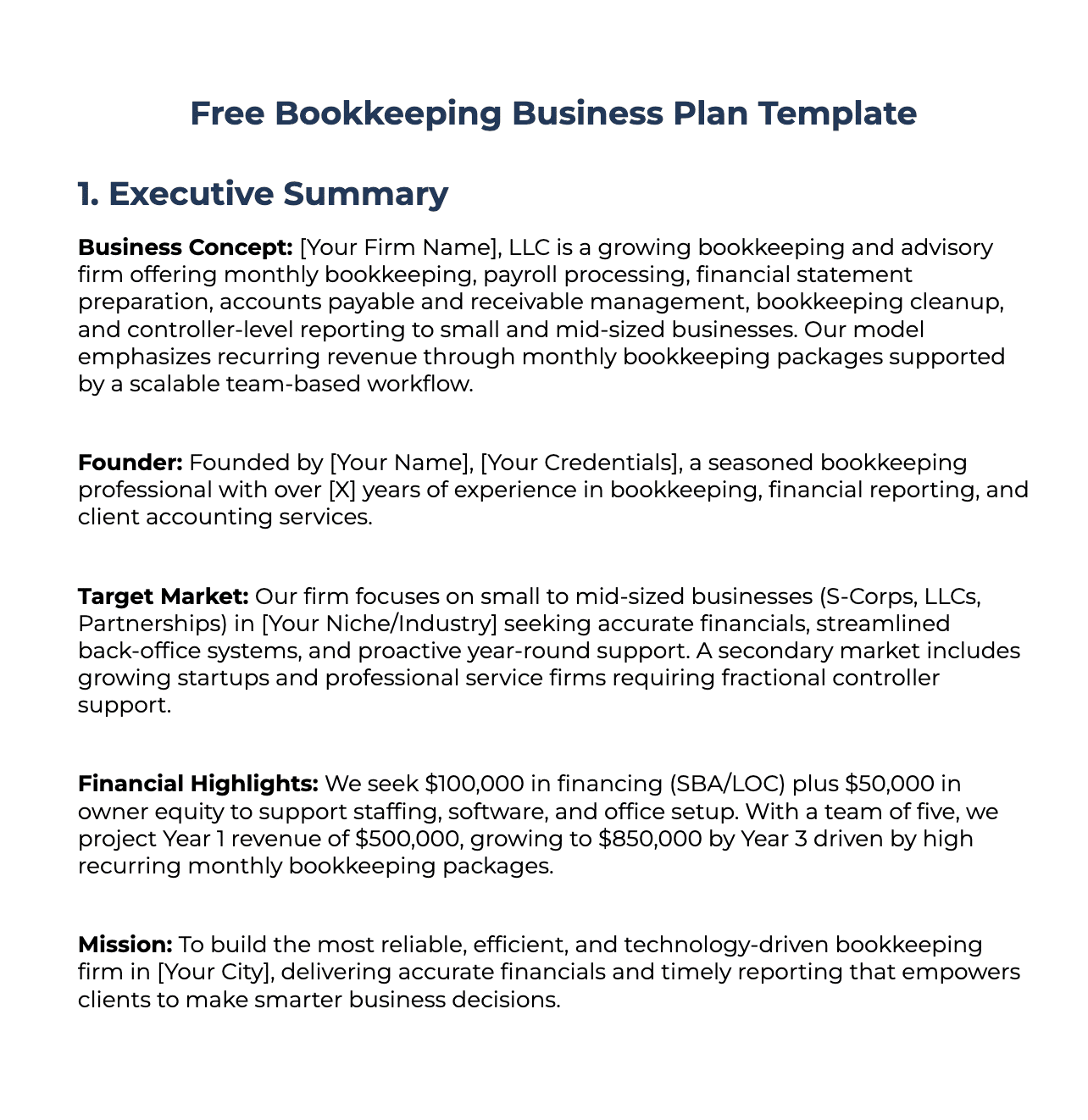 Bookkeeping business plan template sample