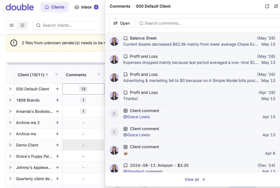 Double client comments view
