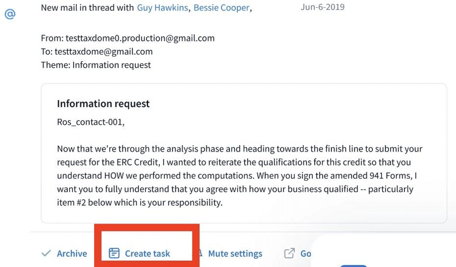 Creating a task from an email thread in TaxDome
