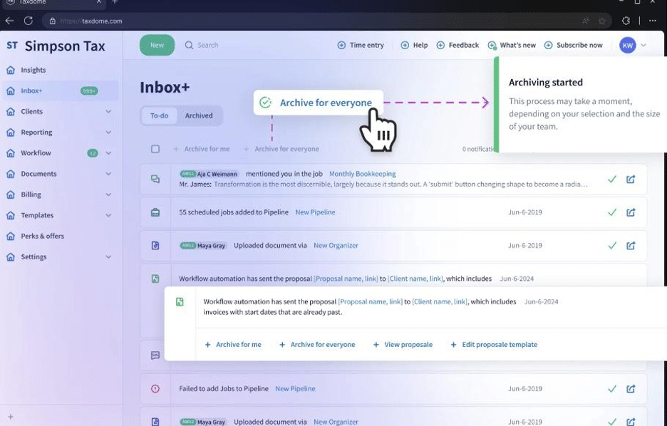 a snapshot of taxdomne's email view