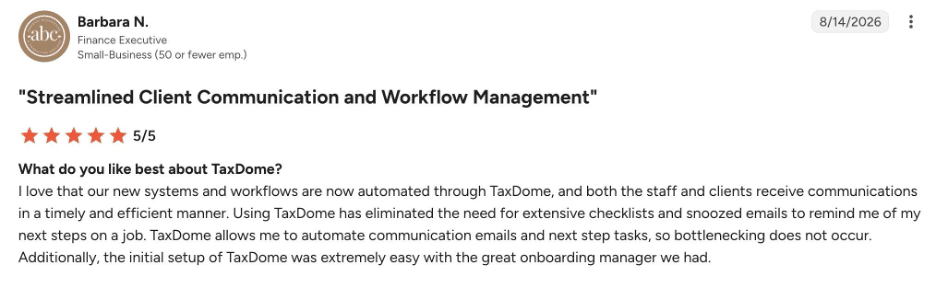 Barbara N. 5-star customer review of its email feature
