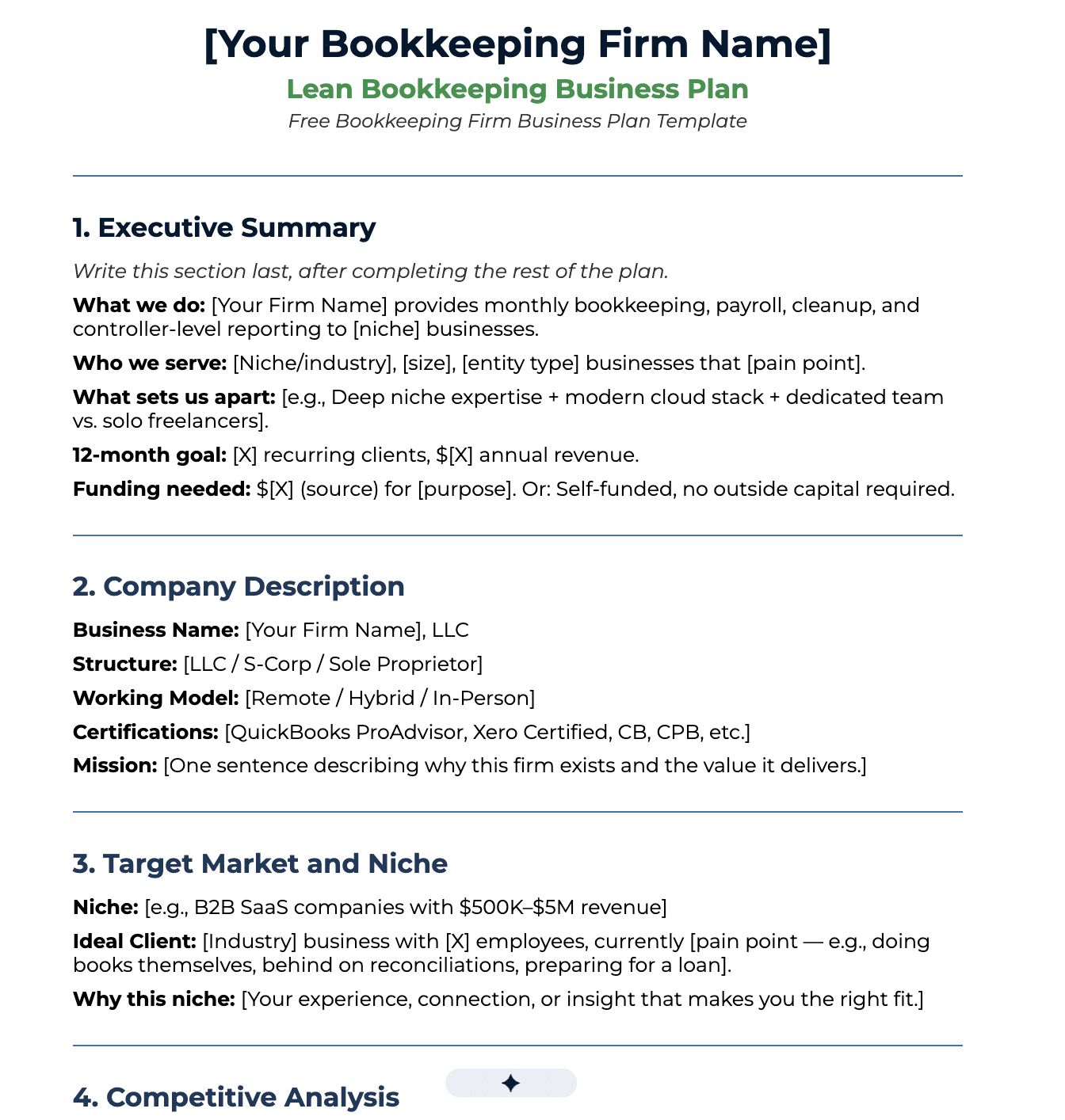 Lean bookkeeping business plan