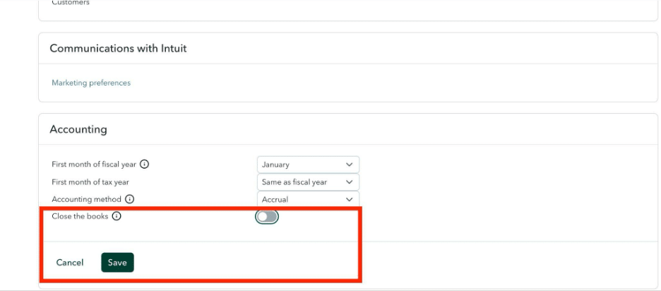 saving the edited close the books date in QuickBooks Online