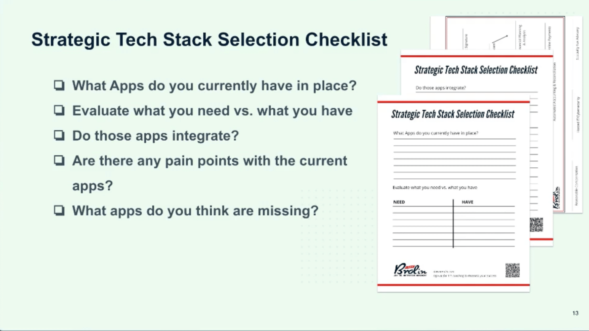 Dawn Brolin's tech stack selection checklist