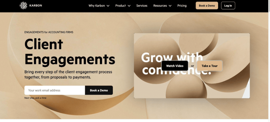 Karbon client engagements feature page for accounting firms