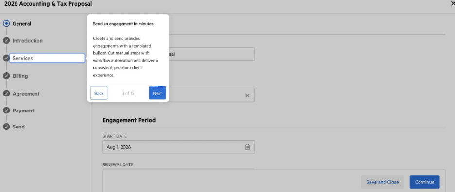 Karbon service templates with billing frequency and fee types for accounting services