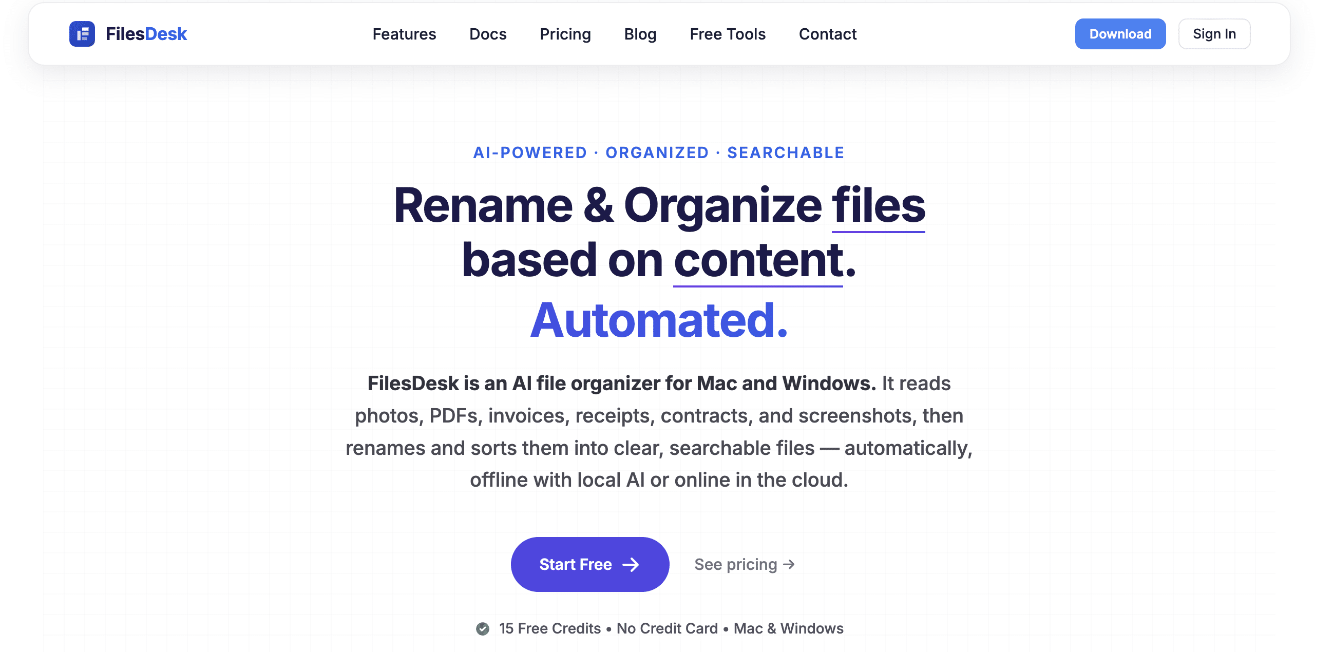 snapshot of filedesk homepage