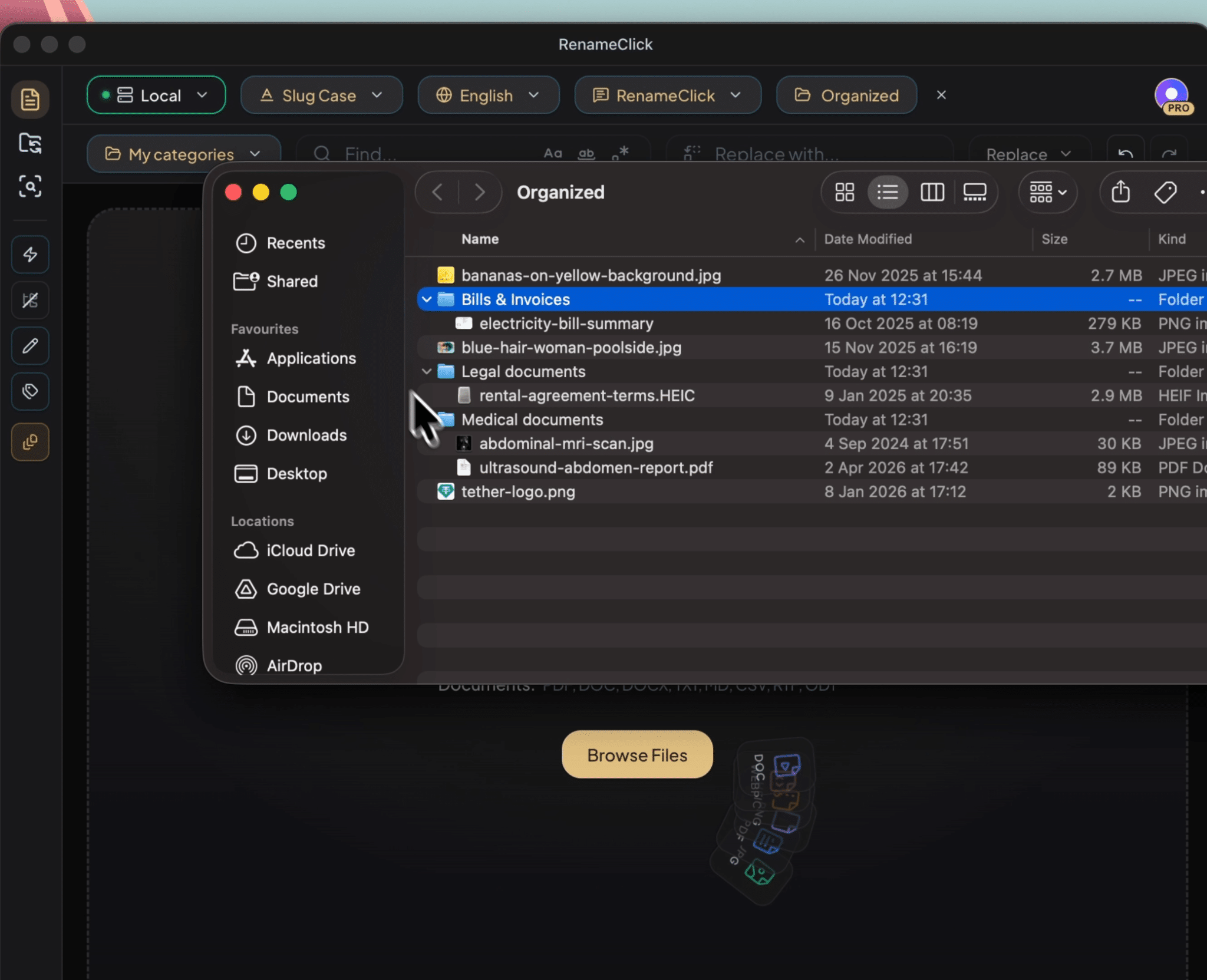 RenameClick organizing renamed files into folders on macOS